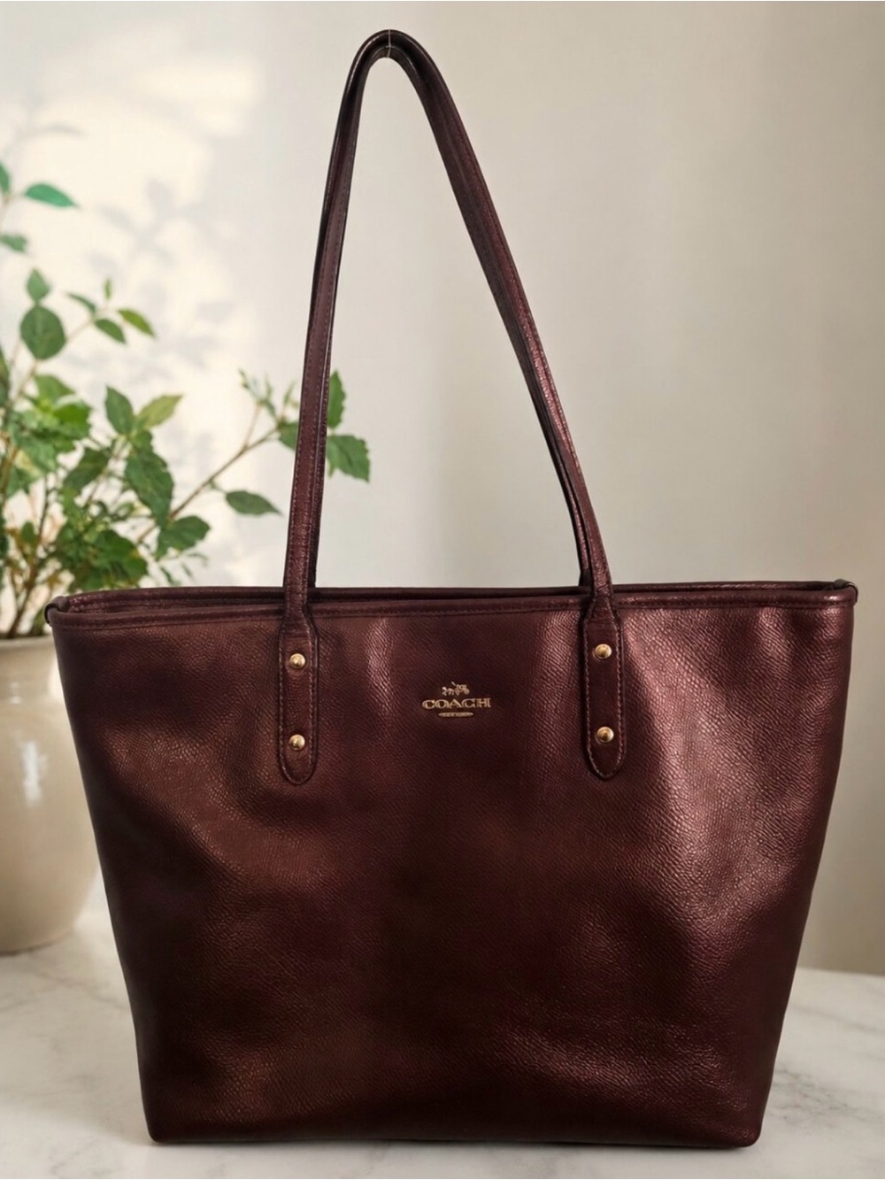 Coach Burgundy Leather Tote Bag